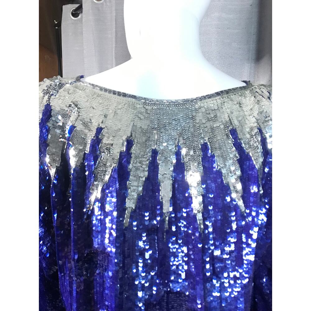 Vintage Judith Lieber Creations Blue and Silver Sequined Blouse Sz M - Picture 5 of 8